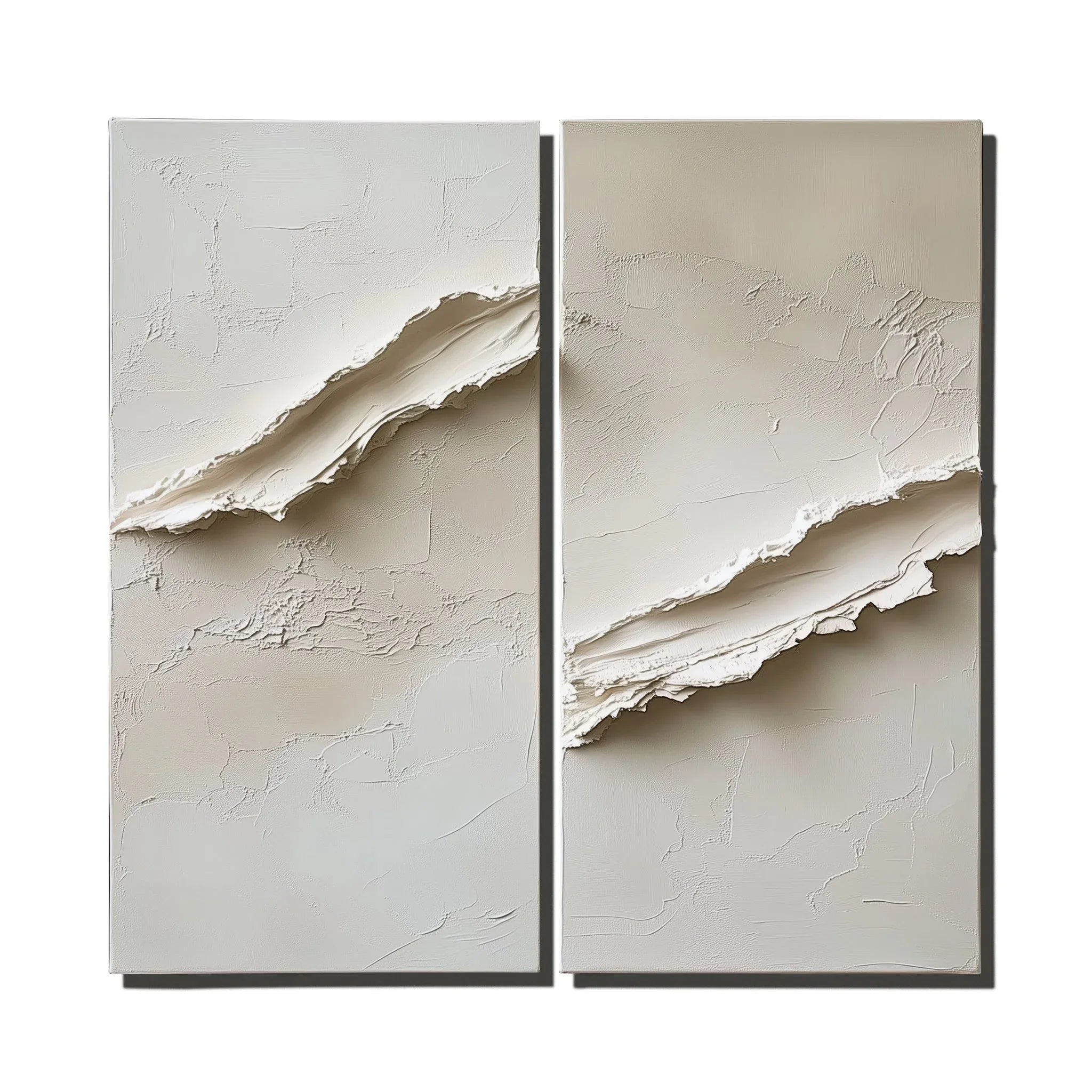 Minimalist Dual Wall Panels-Modern Minimalist Vertical Oil Painting Wall Art Featuring Earthy Pleated Texture