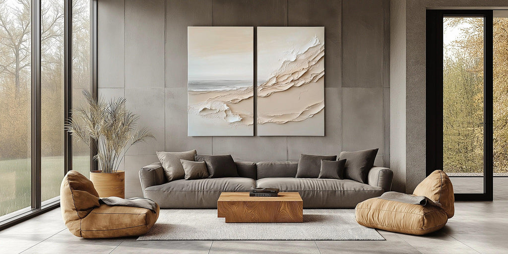 Ethereal Horizons Canvas Set-Dual Vertical Coastal Three-Dimensional Texture Wall Art