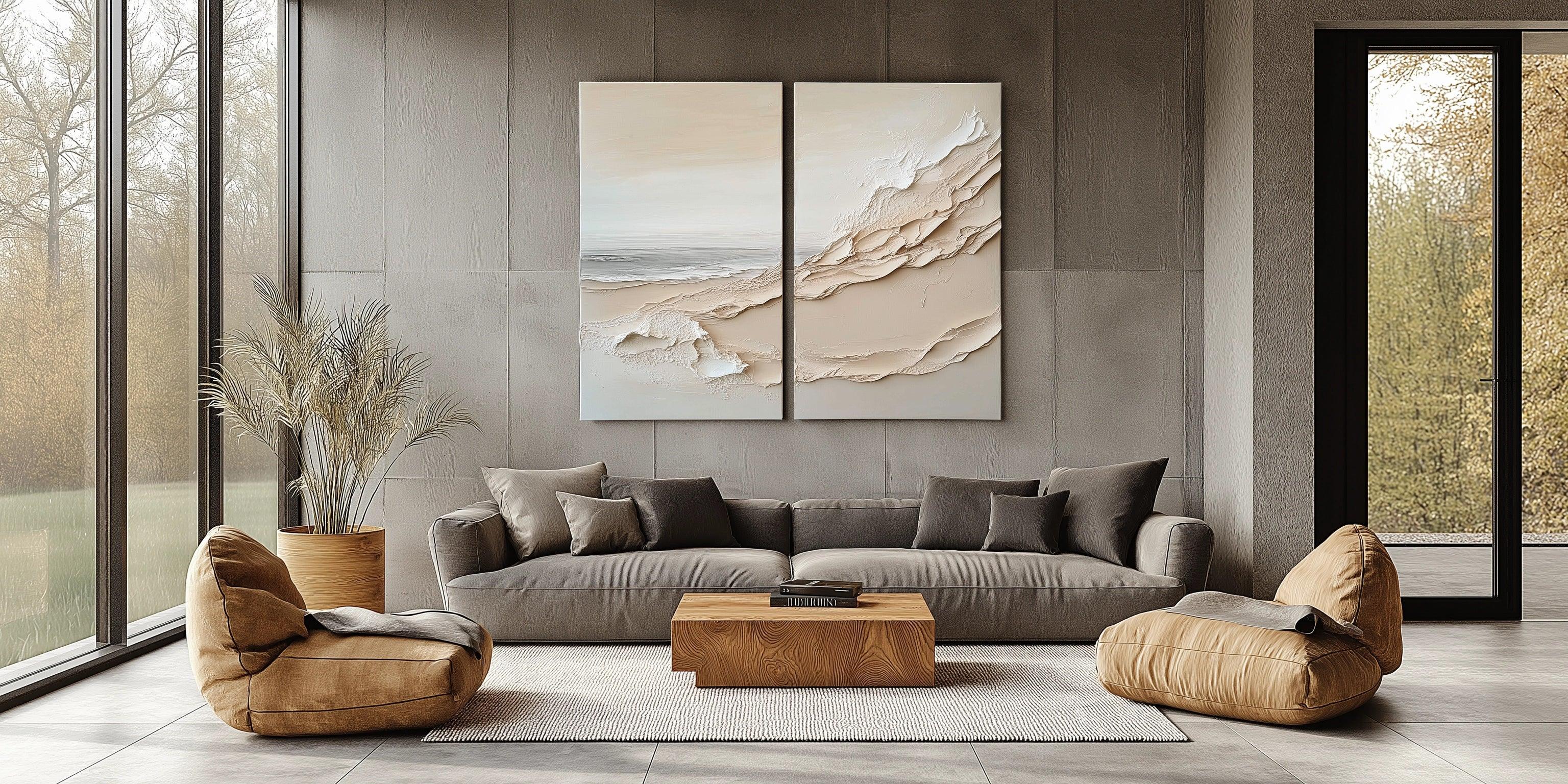 Ethereal Horizons Canvas Set-Dual Vertical Coastal Three-Dimensional Texture Wall Art