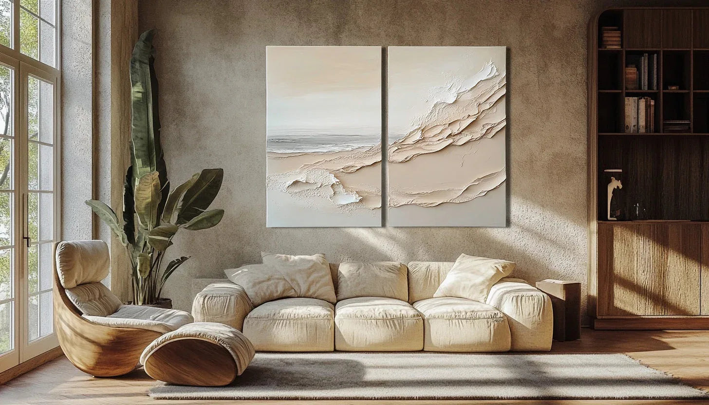 Ethereal Horizons Canvas Set-Dual Vertical Coastal Three-Dimensional Texture Wall Art