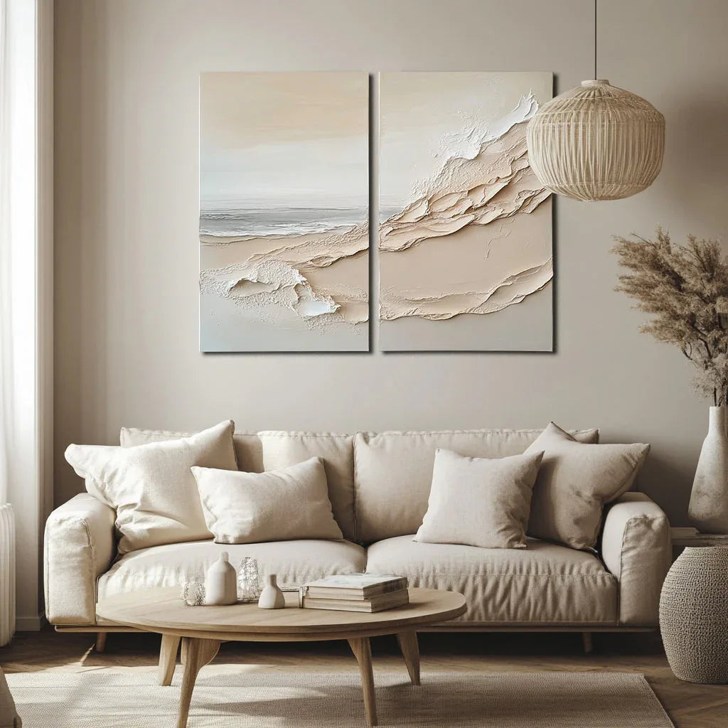 Ethereal Horizons Canvas Set-Dual Vertical Coastal Three-Dimensional Texture Wall Art