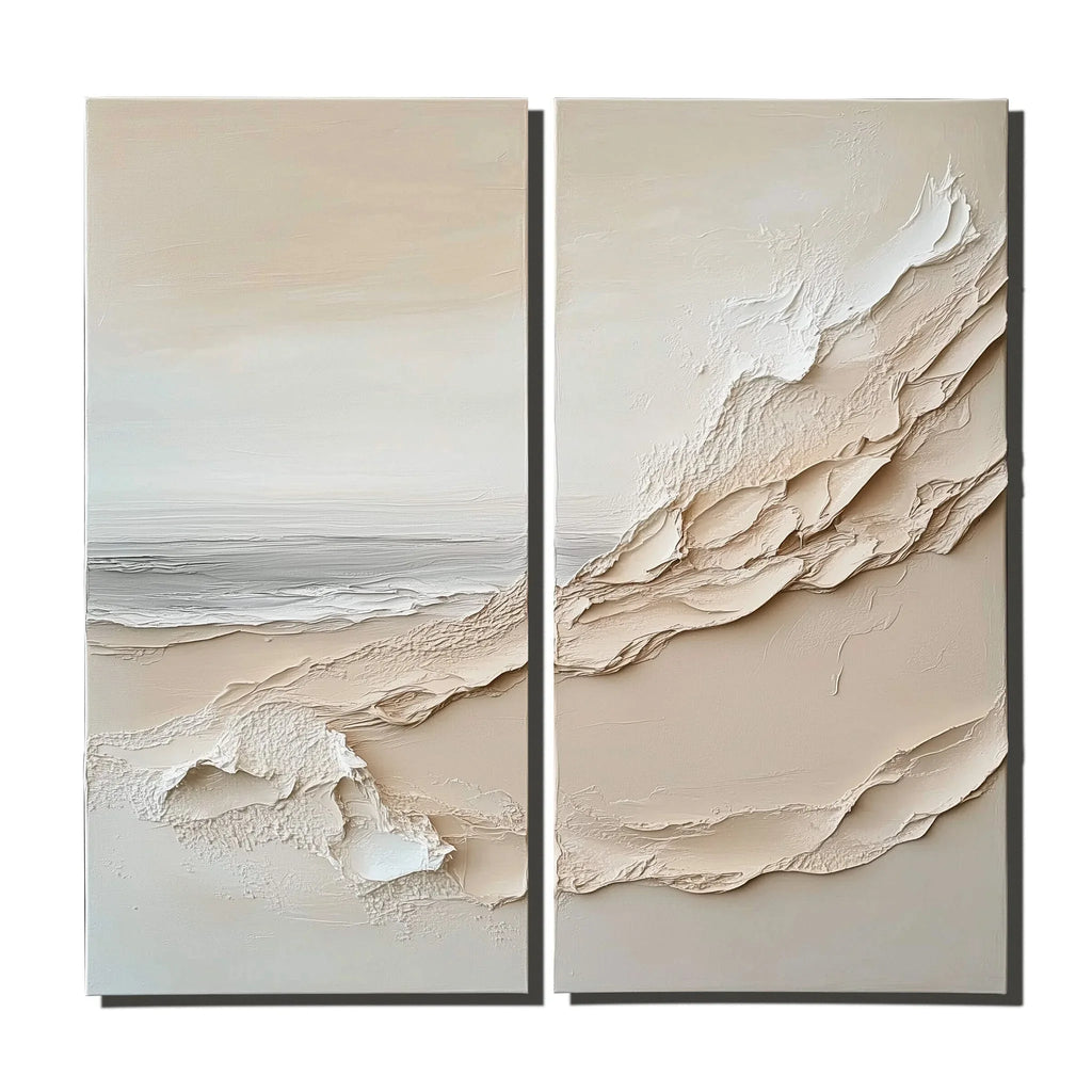 Ethereal Horizons Canvas Set-Dual Vertical Coastal Three-Dimensional Texture Wall Art