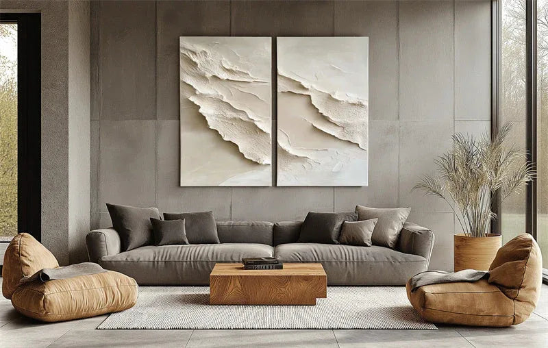 Serene Layers Diptych Canvas-Abstract Wall Art of Double Vertical Frame Earth Sand Dune Texture