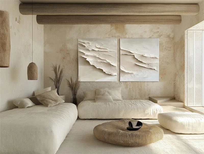 Serene Layers Diptych Canvas-Abstract Wall Art of Double Vertical Frame Earth Sand Dune Texture