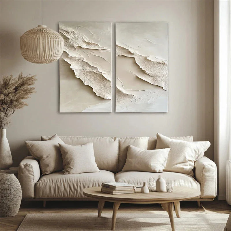 Serene Layers Diptych Canvas-Abstract Wall Art of Double Vertical Frame Earth Sand Dune Texture