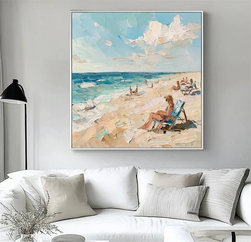 Coastal Escape-Beach Life Texture Oil Painting Wall Art#AB10090