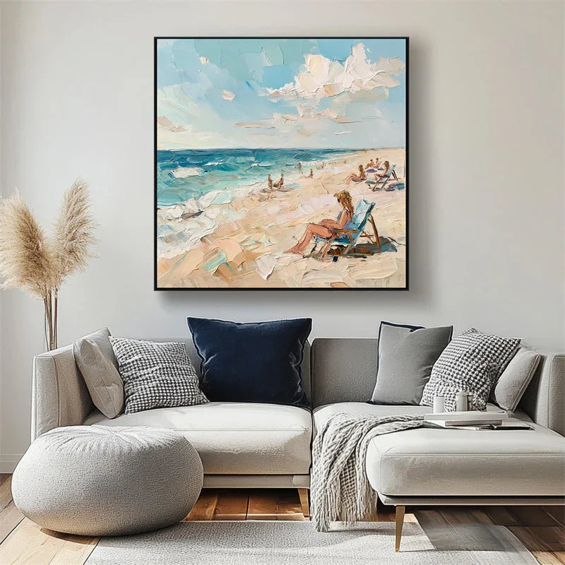 Coastal Escape-Beach Life Texture Oil Painting Wall Art#AB10090