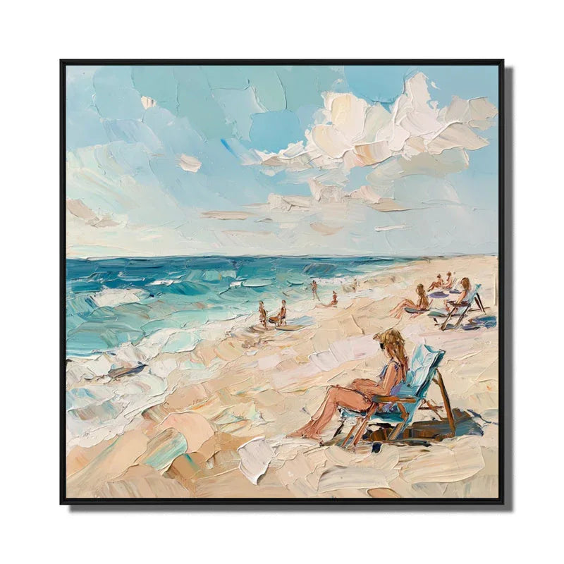 Coastal Escape-Beach Life Texture Oil Painting Wall Art#AB10090