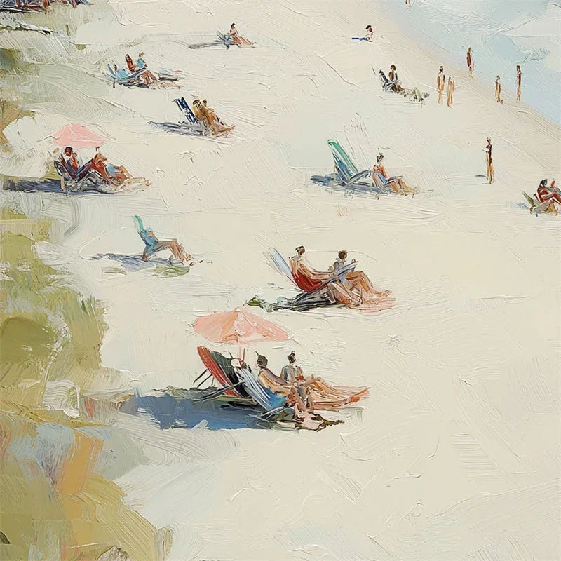 Coastal Serenity - Hand Drawn Beach Texture Oil Painting Wall Art With Flowing Light and Shadow
