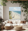 Coastal Serenity - Hand Drawn Beach Texture Oil Painting Wall Art With Flowing Light and Shadow