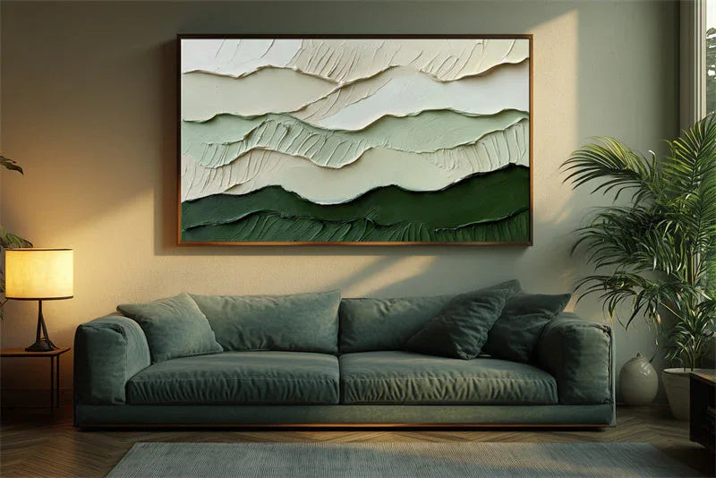 3D Green Abstract Landscape Wall Art – Modern Textured Canvas Decor