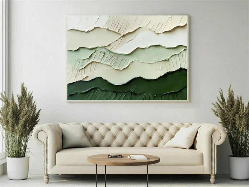 3D Green Abstract Landscape Wall Art – Modern Textured Canvas Decor