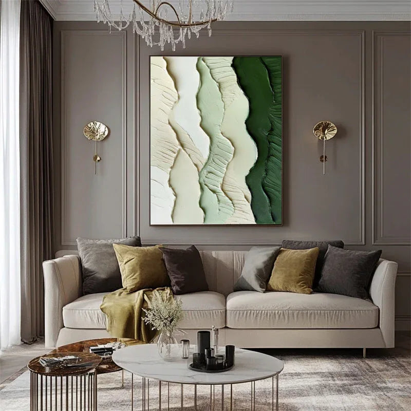 3D Green Abstract Landscape Wall Art – Modern Textured Canvas Decor