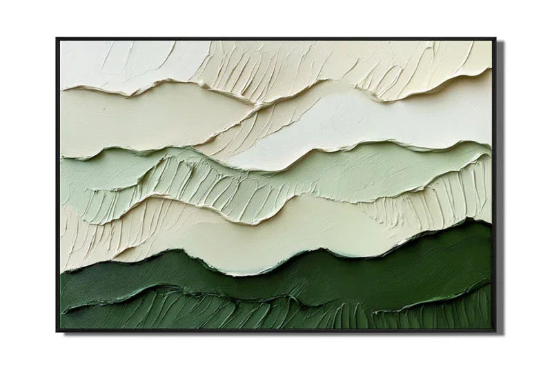 3D Green Abstract Landscape Wall Art – Modern Textured Canvas Decor