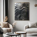 Erosion of Time-Art of Hand-Painted Deep Grey Wave Textured Wall With Surging Waves