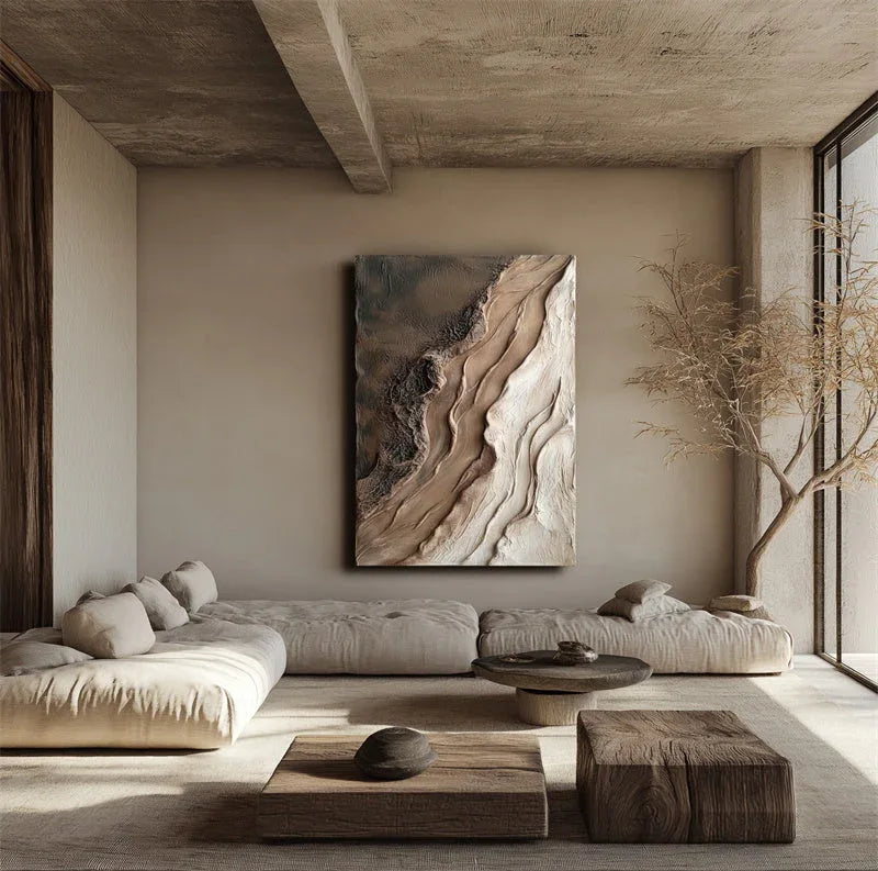 Earth's Harmony-Hand Drawn Abstract Earth Texture Layered Wall Art