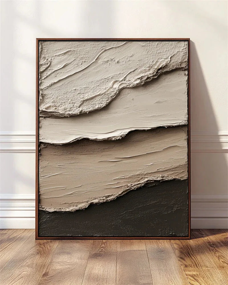 Layered Earth Tones Textured Wall Art - Minimalist Abstract Vertical Stacked Wave Texture Wall Art
