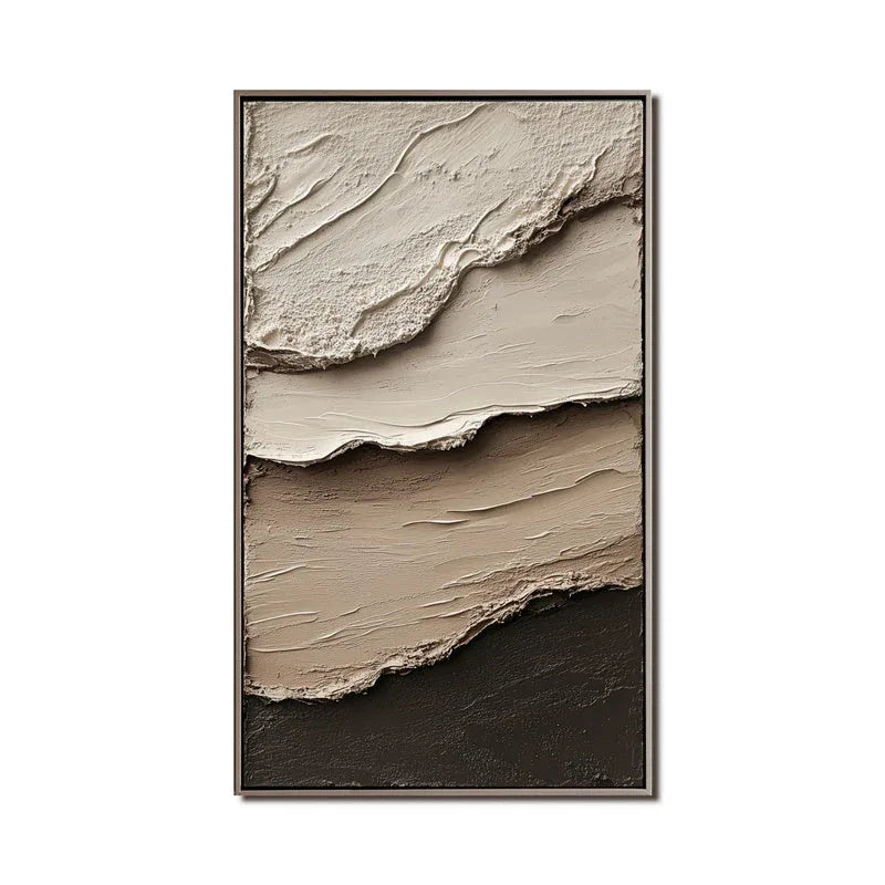 Layered Earth Tones Textured Wall Art - Minimalist Abstract Vertical Stacked Wave Texture Wall Art