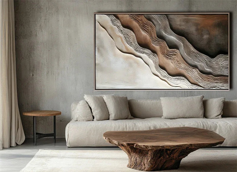 Cascading Horizons-Modern Minimalist 3D Vertical Wave Pattern Layered Texture Oil Painting Wall Art