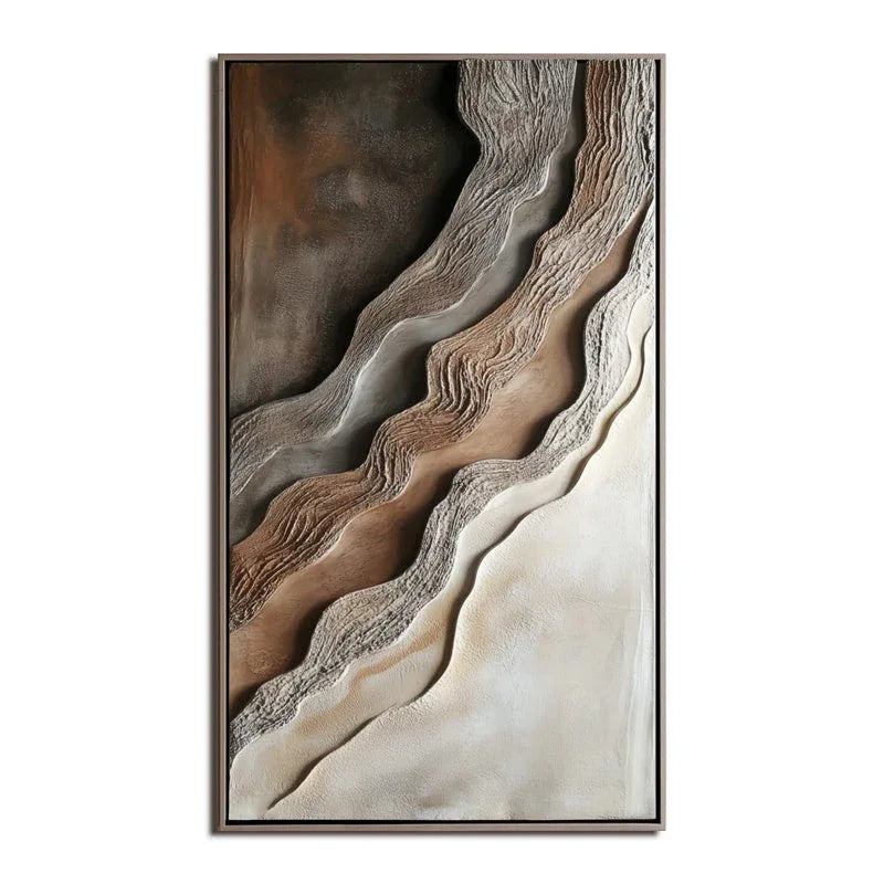 Cascading Horizons-Modern Minimalist 3D Vertical Wave Pattern Layered Texture Oil Painting Wall Art