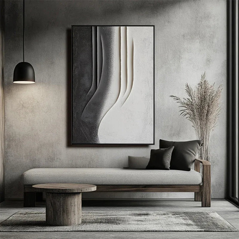 Monochrome Elegance-Modern Minimalist Vertical Geometric Black and White Curve Abstract Wall Art