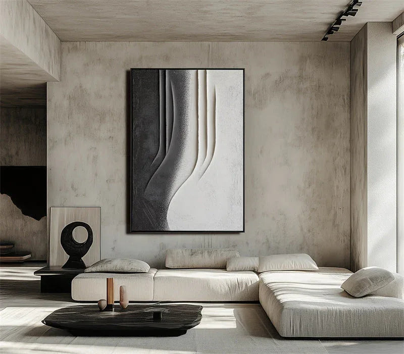 Monochrome Elegance-Modern Minimalist Vertical Geometric Black and White Curve Abstract Wall Art