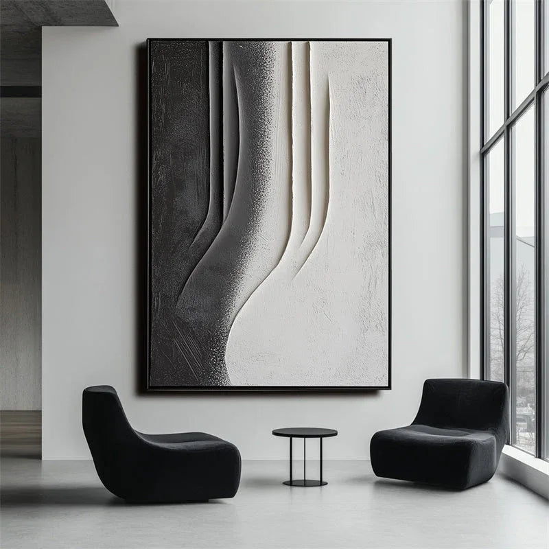 Monochrome Elegance-Modern Minimalist Vertical Geometric Black and White Curve Abstract Wall Art
