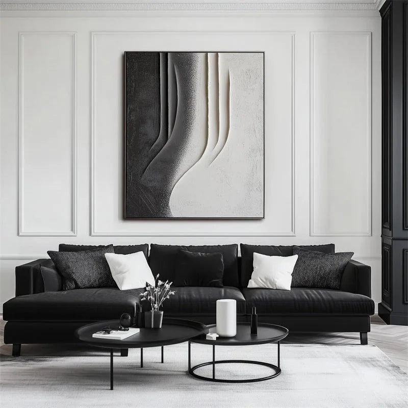Monochrome Elegance-Modern Minimalist Vertical Geometric Black and White Curve Abstract Wall Art