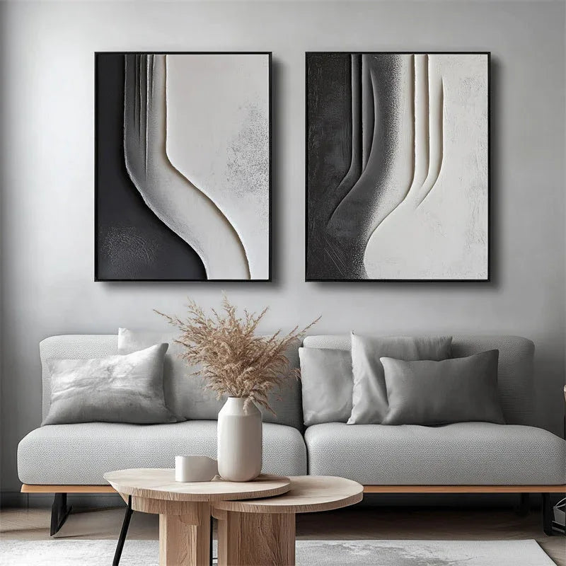 Monochrome Elegance-Modern Minimalist Vertical Geometric Black and White Curve Abstract Wall Art