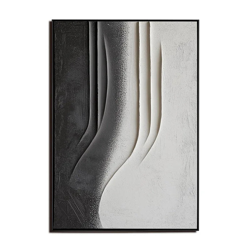 Monochrome Elegance-Modern Minimalist Vertical Geometric Black and White Curve Abstract Wall Art