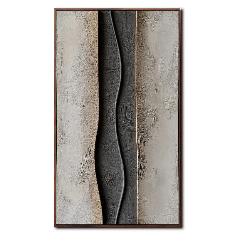 Ebb and Flow Vertical Canvas-Modern Minimalist Beige Deep Gray Three-Dimensional Wave Abstract Texture Wall Art