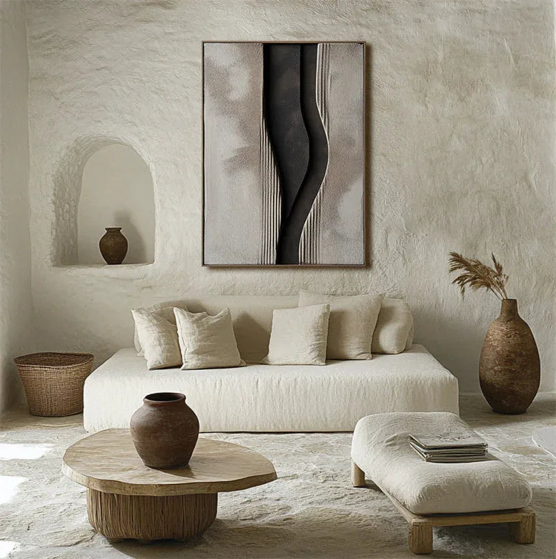 Mystic Flow Textured Canvas-Minimalist Gray Tone Three-Dimensional Texture Abstract Curve Oil Painting Wall Art