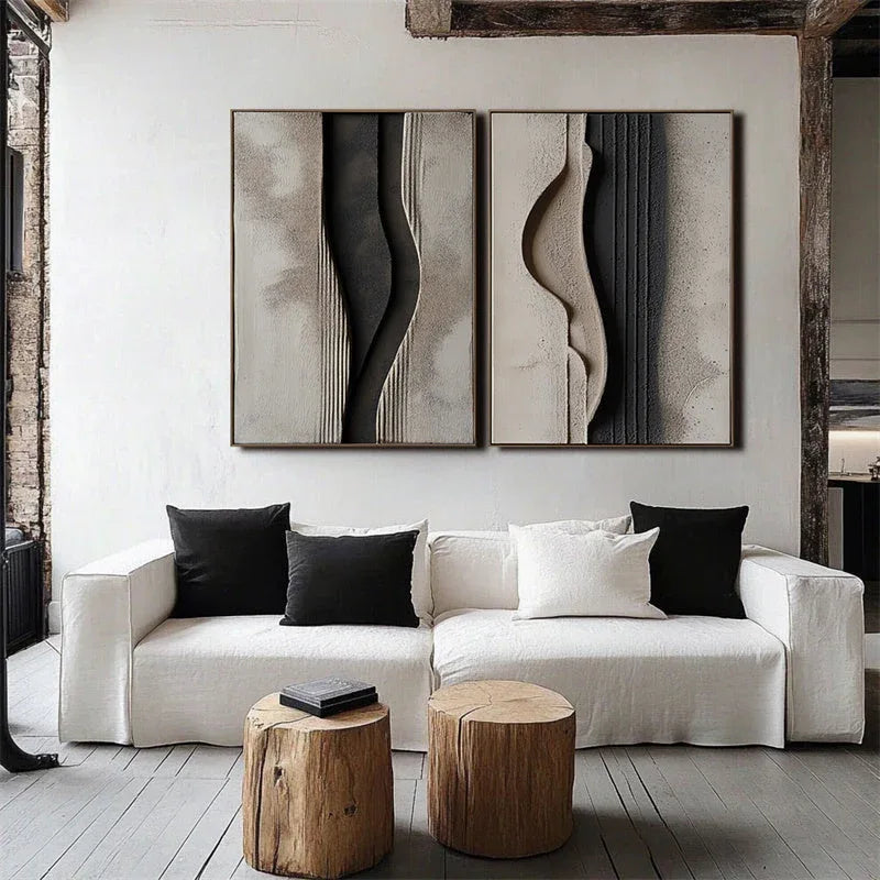Minimalist Beige and Black Textured Wall Art - Modern Abstract Canvas