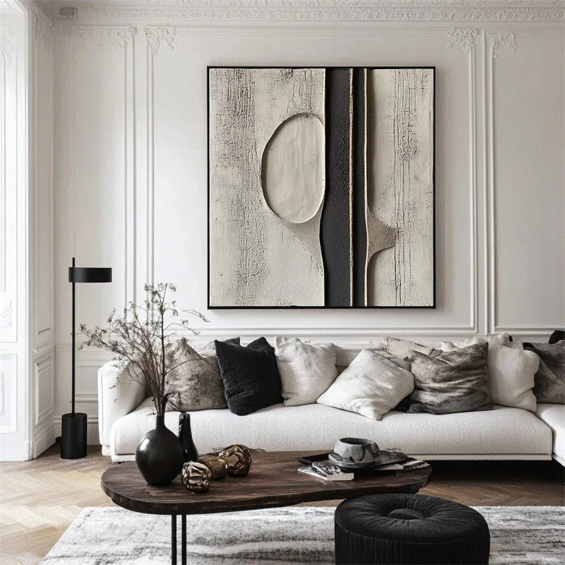 Monochrome Essence-Vertical Texture Abstract Oil Painting Wall Art of Geometric Surfaces