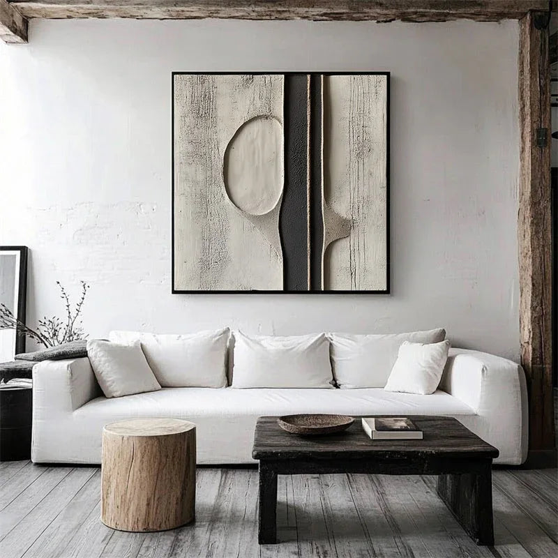 Monochrome Essence-Vertical Texture Abstract Oil Painting Wall Art of Geometric Surfaces