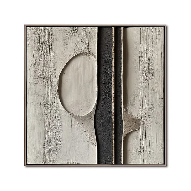 Monochrome Essence-Vertical Texture Abstract Oil Painting Wall Art of Geometric Surfaces