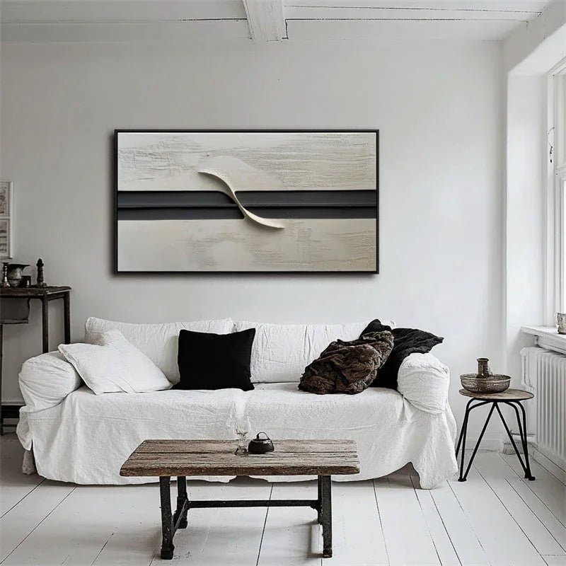 Serene Divide-Hand Drawn Texture and Three-Dimensional Curve Abstract Oil Painting Wall Art