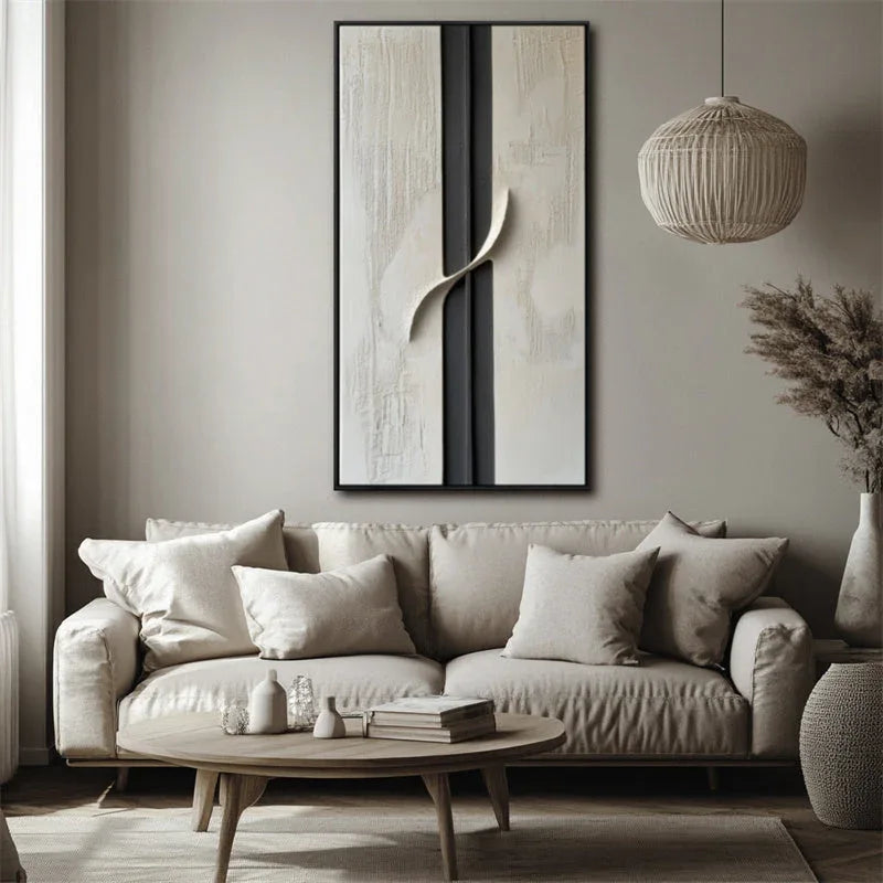 Serene Divide-Hand Drawn Texture and Three-Dimensional Curve Abstract Oil Painting Wall Art