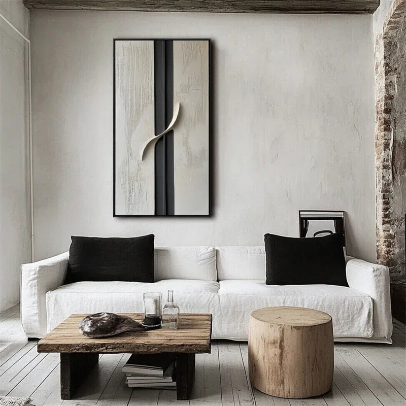 Serene Divide-Hand Drawn Texture and Three-Dimensional Curve Abstract Oil Painting Wall Art