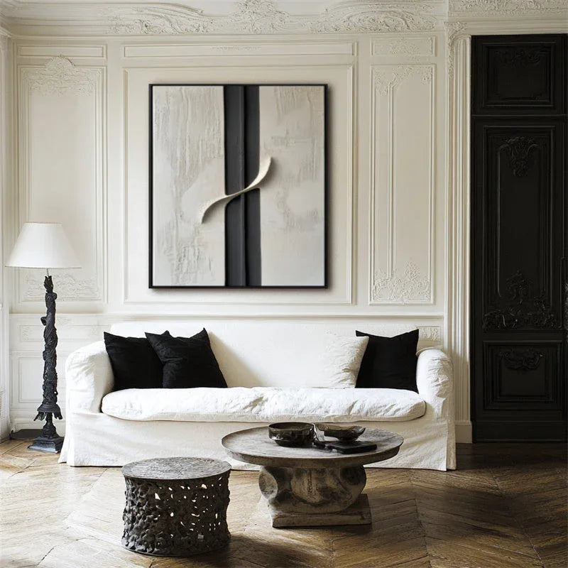 Serene Divide-Hand Drawn Texture and Three-Dimensional Curve Abstract Oil Painting Wall Art