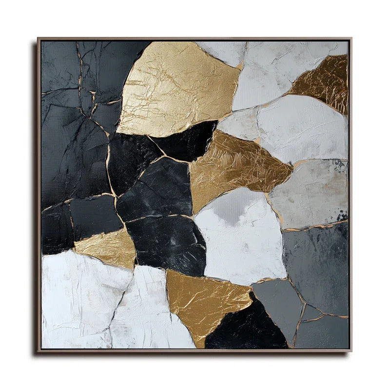 Golden Fragments-3D Black Gold Geometric Splicing Abstract Oil Painting Wall Art