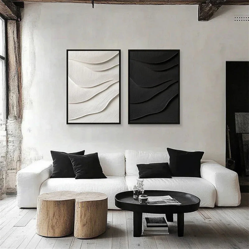 3D Black Textured Wall Art – Minimalist Abstract Wave Design Decor
