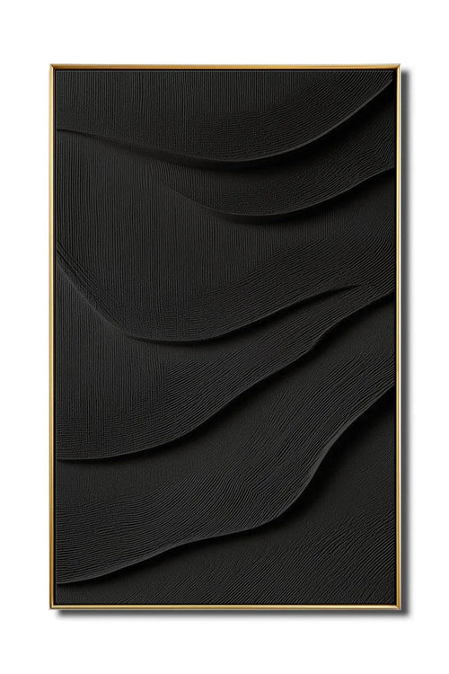 3D Black Textured Wall Art – Minimalist Abstract Wave Design Decor