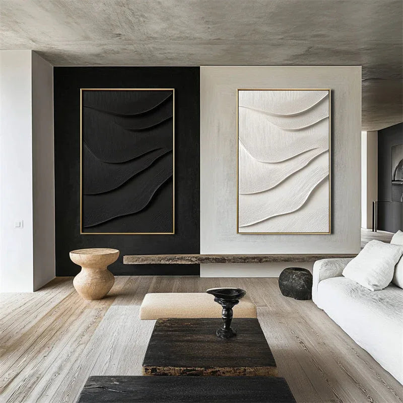 3D White Textured Wall Art – Minimalist Abstract Wave Canvas Decor