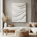 3D White Textured Wall Art – Minimalist Abstract Wave Canvas Decor