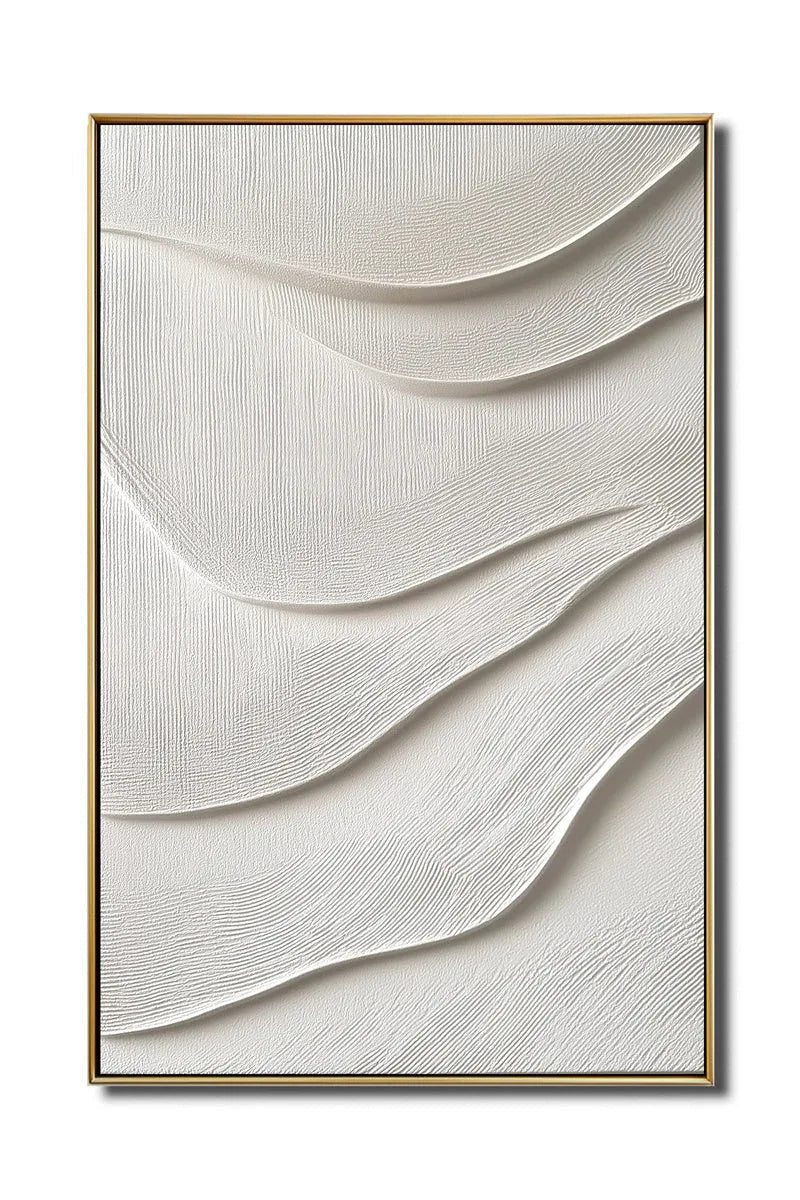 3D White Textured Wall Art – Minimalist Abstract Wave Canvas Decor