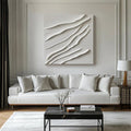 Serene Waves-Minimalist Abstract Oil Painting Wall Art with 3D White Wave Lines