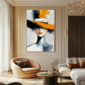 Golden Grace Portrait Canvas-Geometric Wide brimmed Hat Female Abstract Oil Painting Wall Art