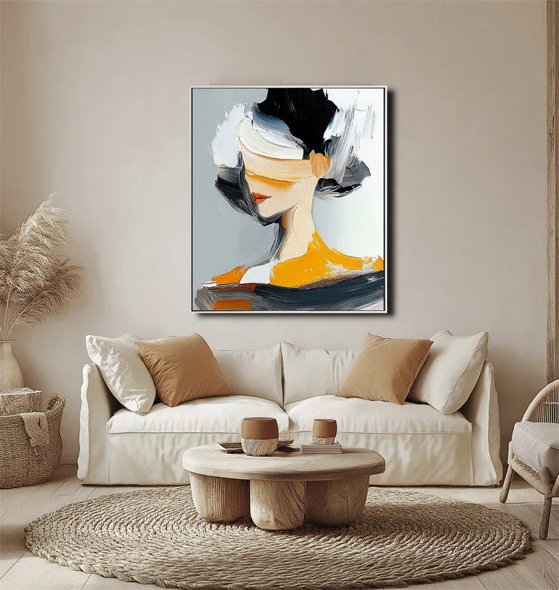 Abstract Muse Portrait Canvas-Hand Drawn Texture Abstract Portrait Oil Painting Wall Art