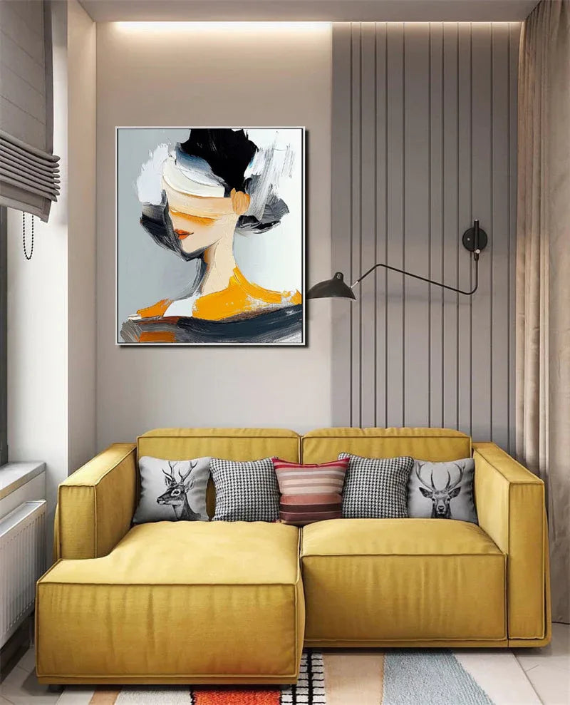 Abstract Muse Portrait Canvas-Hand Drawn Texture Abstract Portrait Oil Painting Wall Art